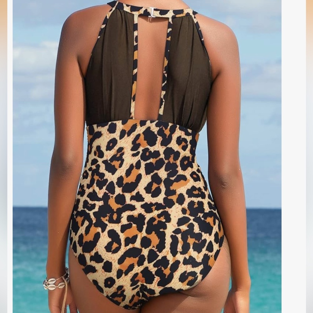 NEW Women's One Piece Swimsuit xxl 2x Leopard Animal Print - Picture 2 of 10